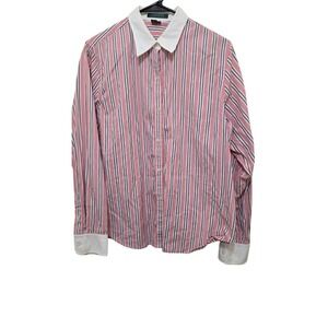 Lauren Ralph Lauren Women's Pink & White Striped Y2k Gradmacore  Button-Up Shirt